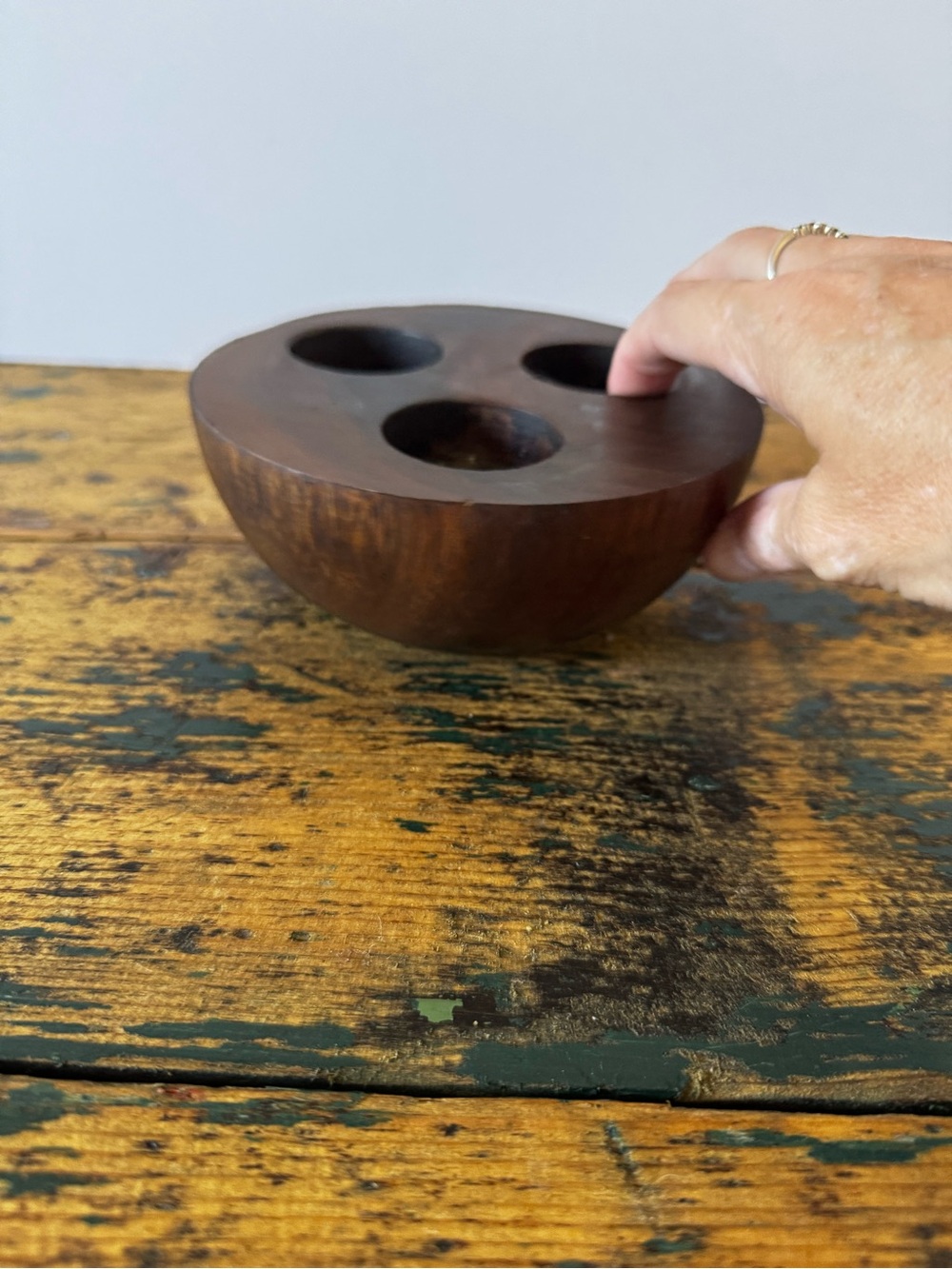 Wooden 3-Hole Decorative Candle Holder - Brown